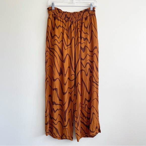 Anthropologie Wide Leg pull on pant bronze wavey artsy pattern retro 70s small S - Picture 4 of 16
